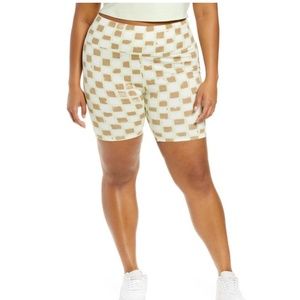 BP. High Waist Bike Shorts In Green- Ivory Tic Tac Check